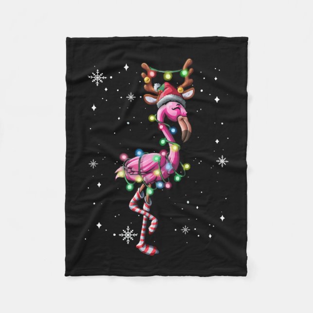Couverture Polaire Flamant rose de Noël Santa Hat Jeu de lumières Fla (Devant)