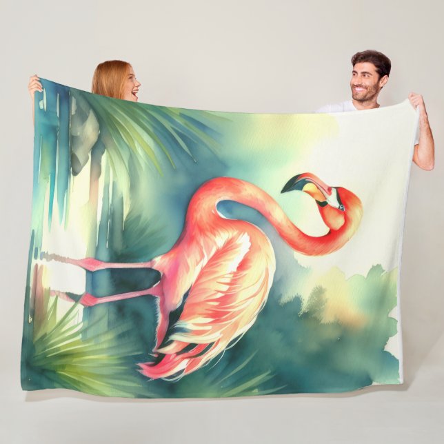 Couverture Polaire Flamant rose de peinture aquarelle (En situation)