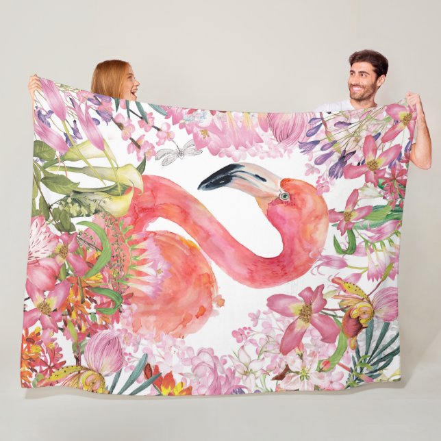 Couverture Polaire Flamant rose en Jungle Fleur - Motif d'été (En situation)
