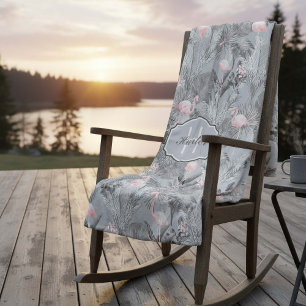 Couverture Polaire Flamant rose Orchidée Tropical Motif Grey ID868