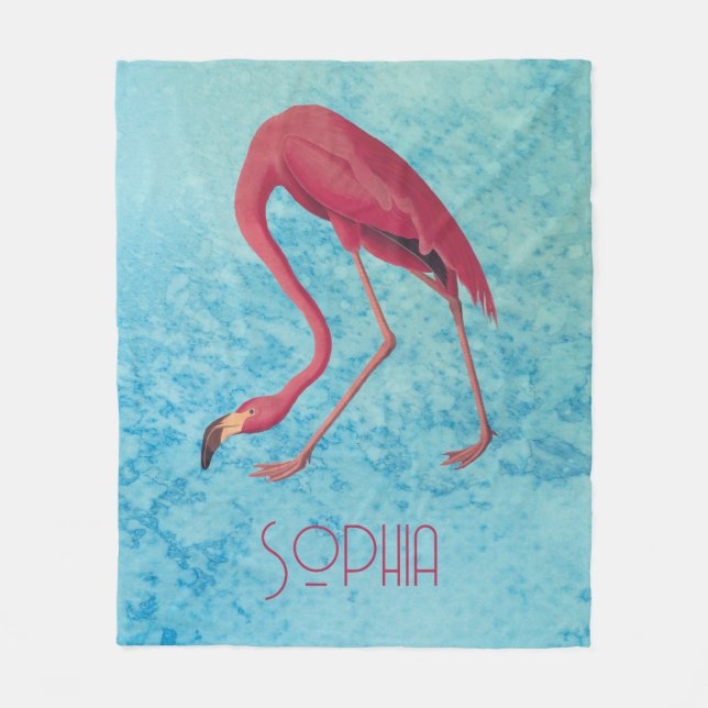 Couverture Polaire Flamant rose rose Audubon sur aquarelle bleue (Devant)