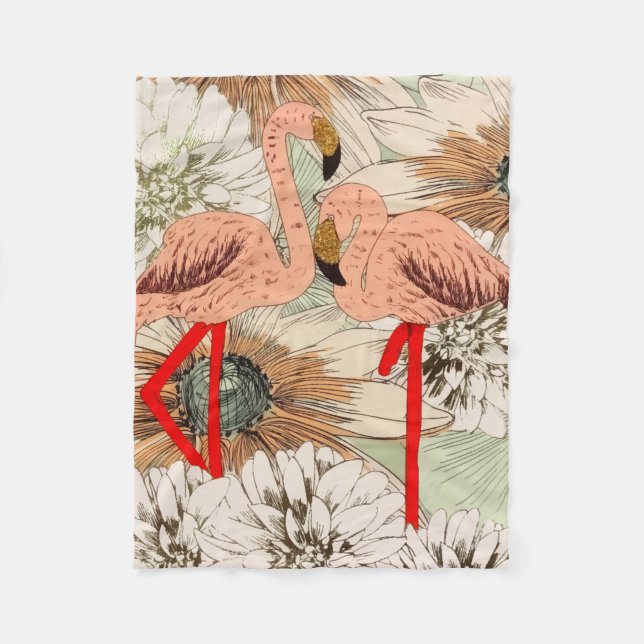 Couverture Polaire Flamant rose rose Floral Tropical Feuilles Parties (Devant)