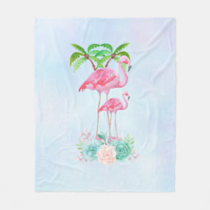 Couverture Polaire Flamant rose rose Momma & bébé avec palmiers