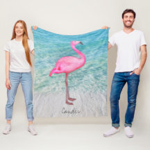 Flamant rose rose personnalisé Plage de sable trop