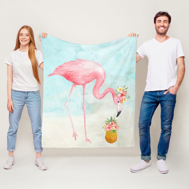 Couverture Polaire Flamant rose tropical Blanche polaire (En situation)