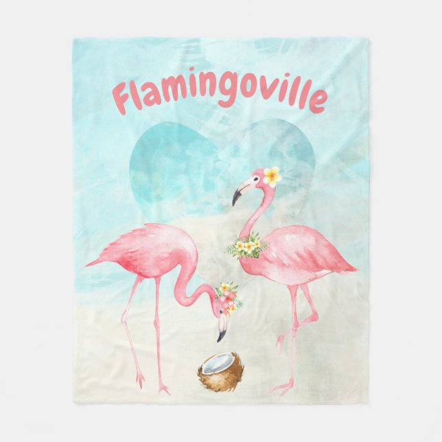 Couverture Polaire Flamant rose tropical Blanche polaire (Devant)