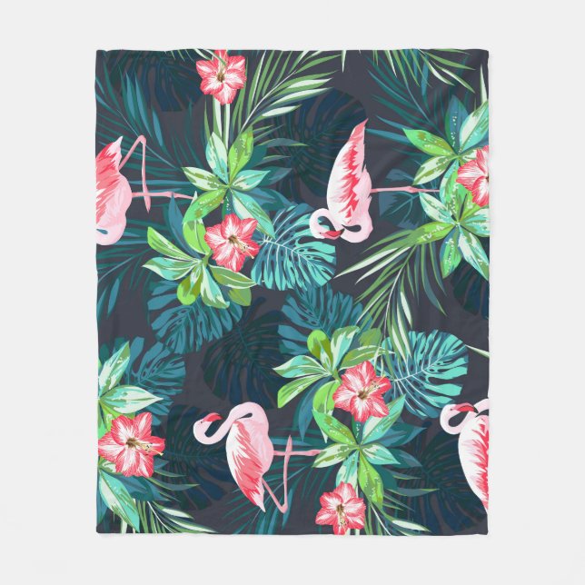 Couverture Polaire Flamant rose tropical : Fleurs d'été Motif (Devant)