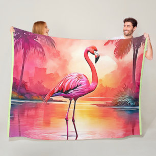 Couverture Polaire Flamant rose tropicale dynamique