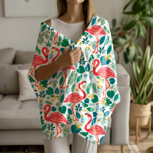 Couverture Polaire Flamants roses et motif de fleurs tropicales