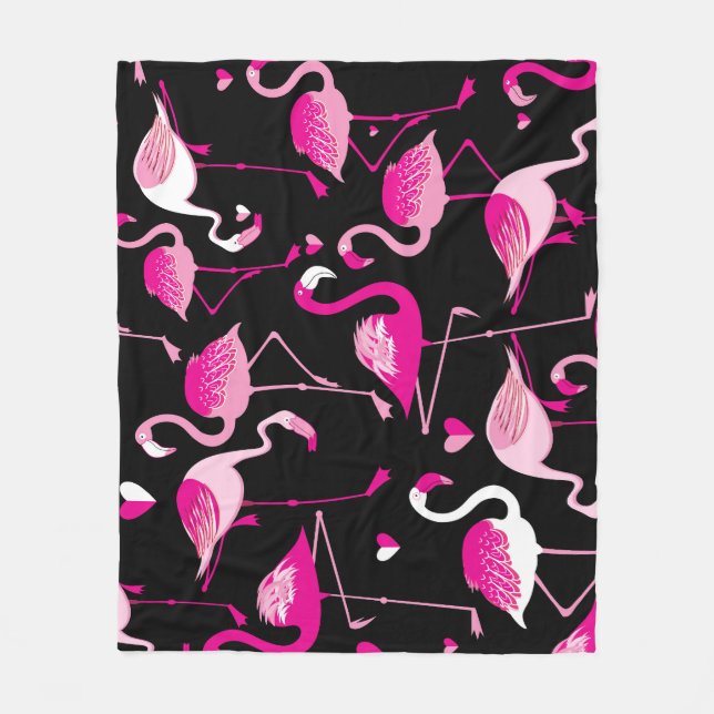 Couverture Polaire flamants roses, motif sans soudure foncée. (Devant)