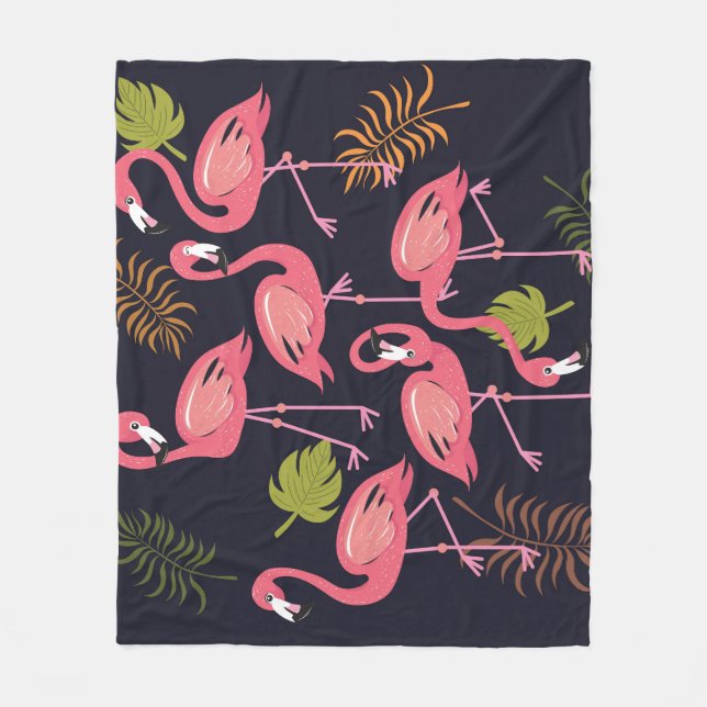 Couverture Polaire Flamants roses, oiseau tropical vintage. (Devant)