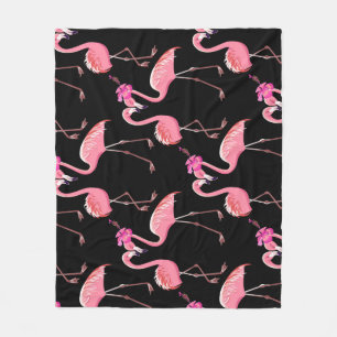 Couverture Polaire Flamants roses roses : Arrière - plan noir Vintage
