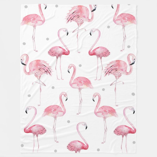 Couverture Polaire Flamants roses roses Gris Pois Motif (Devant)