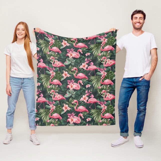 Couverture Polaire Flamants roses roses Motif tropical (En situation)