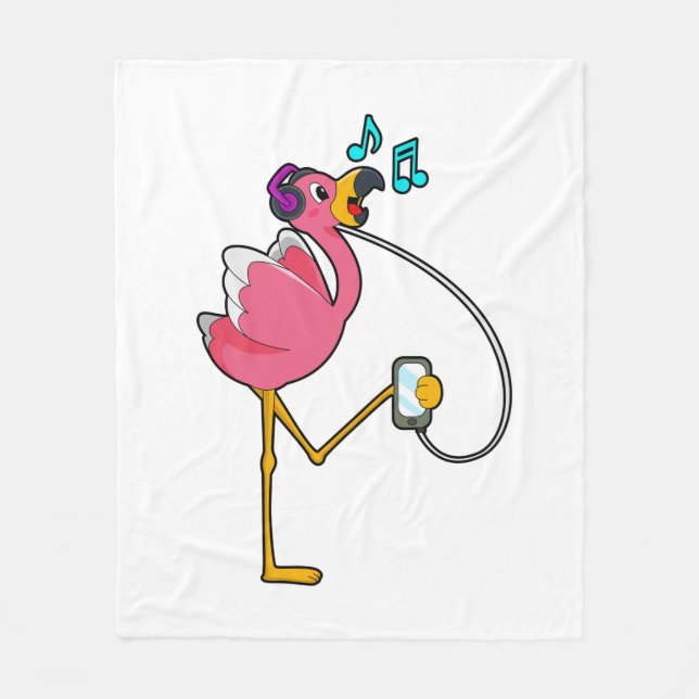 Couverture Polaire Flamingo at Music with Headphone (Devant)