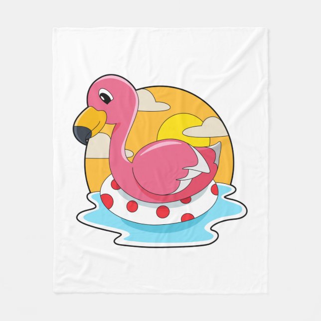 Couverture Polaire Flamingo at Swimming with Lifebuoy (Devant)