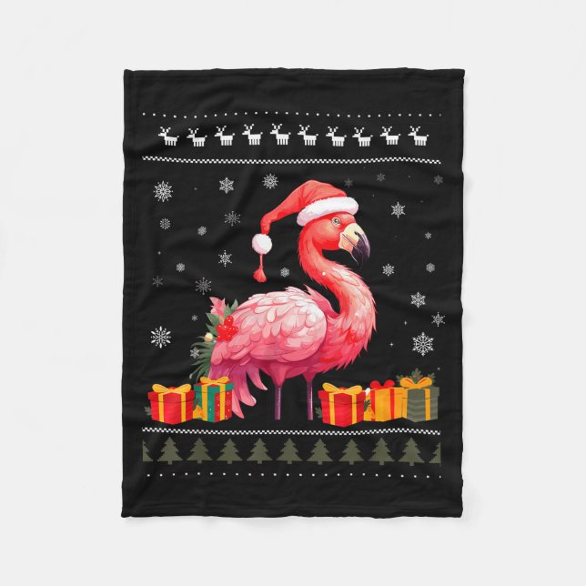 Couverture Polaire Flamingo Christmas Santa Hat Ugly Christmas Sweate (Devant)