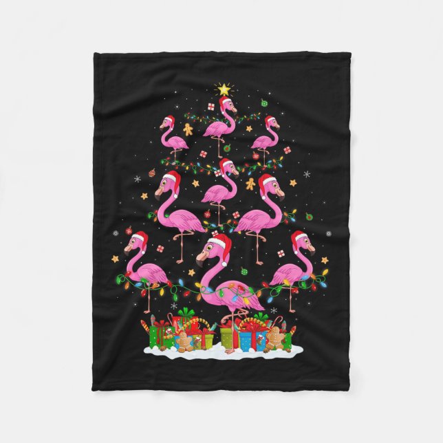 Couverture Polaire Flamingo Christmas Tree Lights Santa Hat Nk Flamin (Devant)