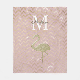 Couverture Polaire Flamingo Élégant Monogramme Or Rose