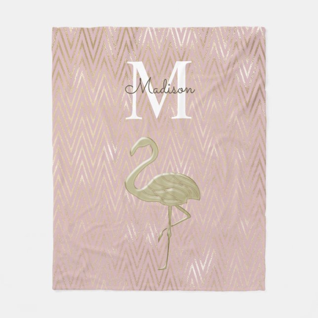 Couverture Polaire Flamingo Élégant Monogramme Or Rose (Devant)