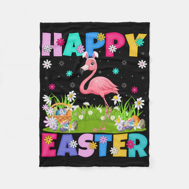 Couverture Polaire Flamingo Joyeuses Pâques Chasse aux œufs Lapin Ore (Devant)