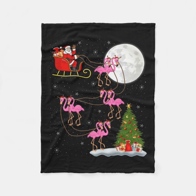 Couverture Polaire Flamingo Santa Sleigh Flying Funny Magical Christm (Devant)