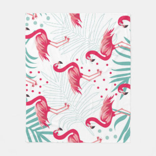Couverture Polaire Flamingo tropical et feuille, motif d'été.