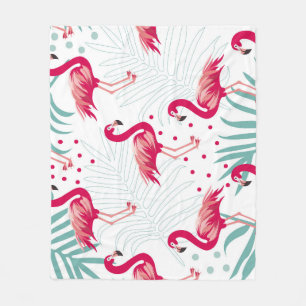 Couverture Polaire Flamingo tropical et feuille, motif d'été.