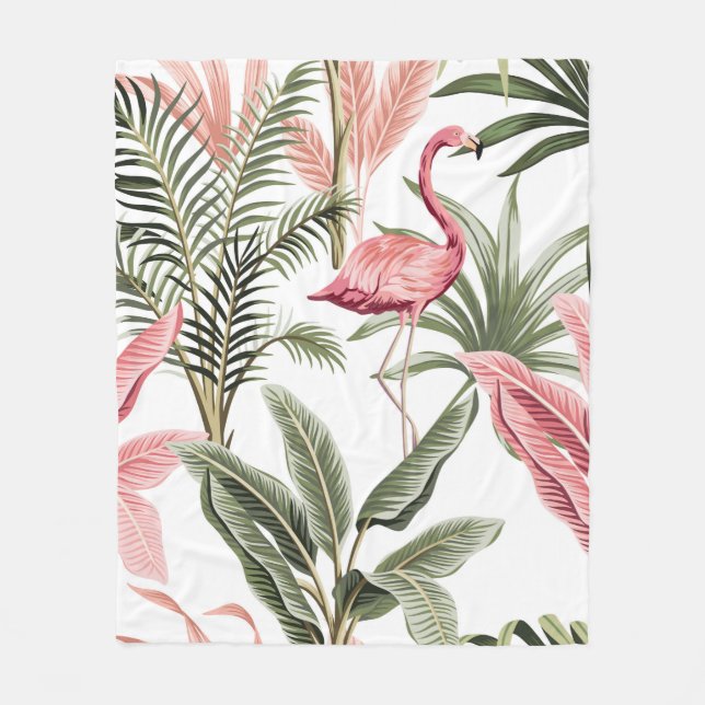Couverture Polaire Flamingo vintage rose tropicale, bananiers et  (Devant)