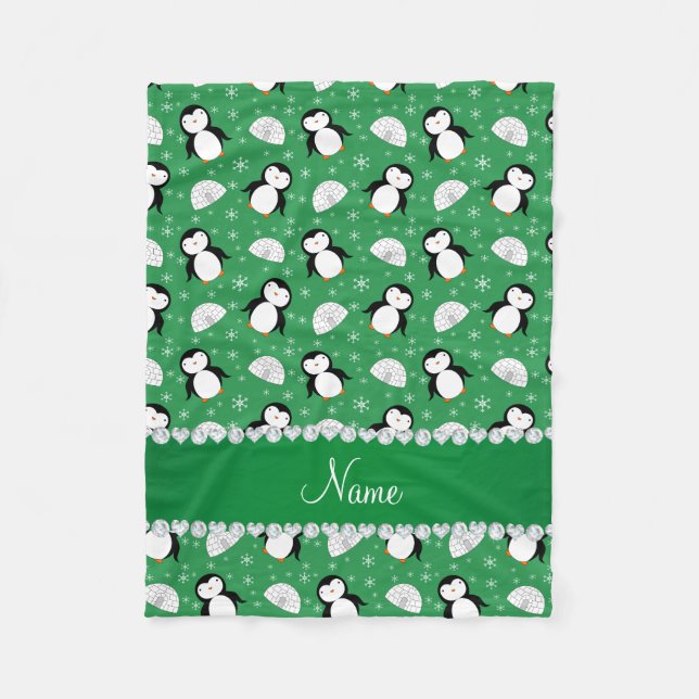 Couverture Polaire Flamme de neige de pingouins verts (Devant)