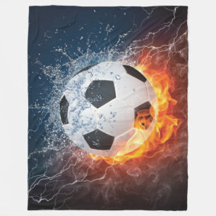 Couverture Polaire Flamme Football/Balle de Football Jeu d'oreiller