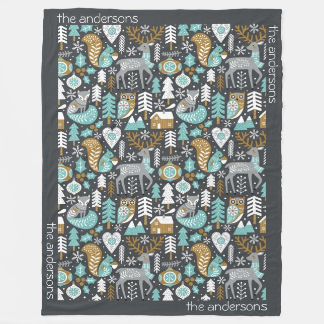 Couverture Polaire Flammes de neige des animaux des bois Noël scandin (Devant)