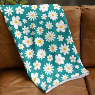Couverture Polaire Flat moderne marguerite graphique Turquoise bleu