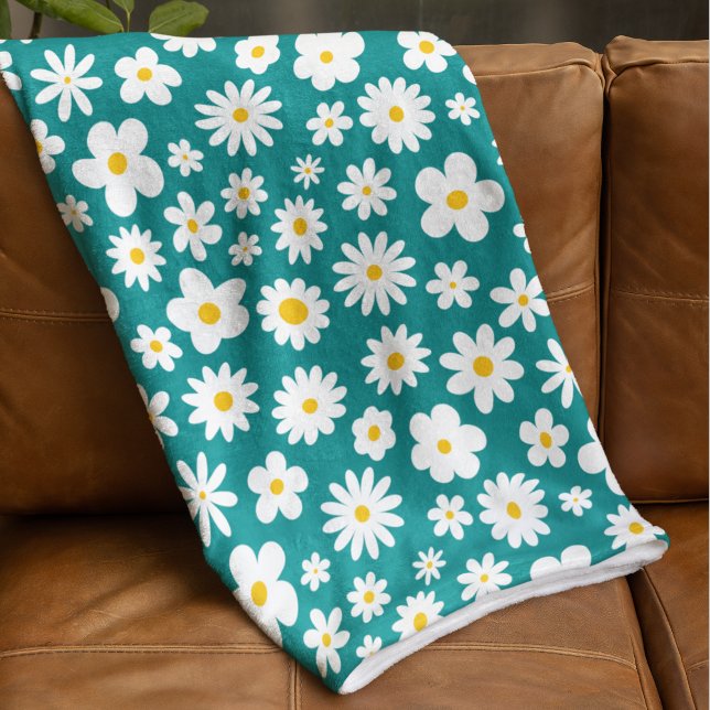 Couverture Polaire Flat moderne marguerite graphique Turquoise bleu (Créateur téléchargé)