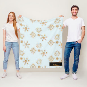 Couverture Polaire Flèche de neige en or sur Motif de Noël bleu givré