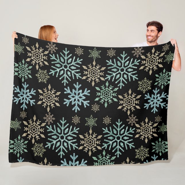 Couverture Polaire Flèche de neige Noël Vert or (En situation)