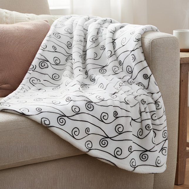 Couverture Polaire Flèches noires et blanches (fleece blanket in black and white with swirl pattern)