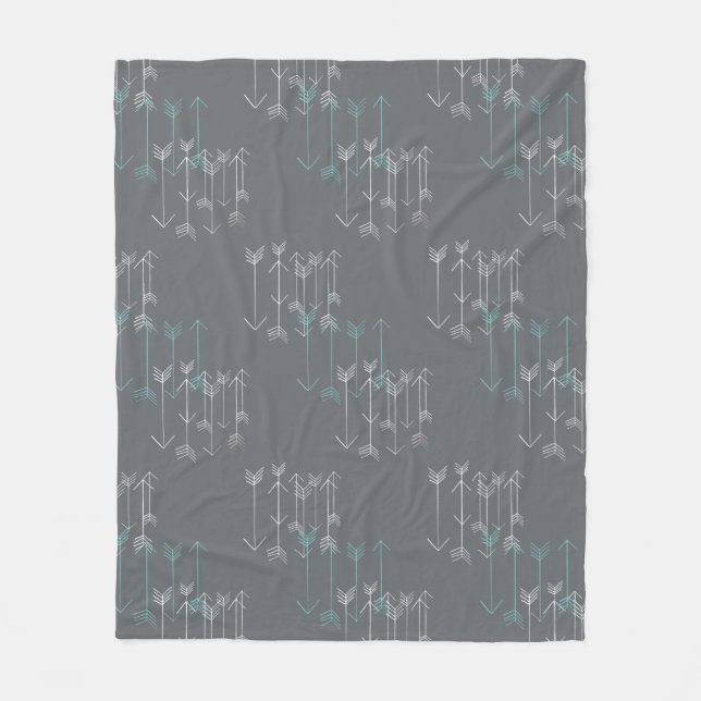 Couverture Polaire Flèches Russes Blanche-Toison blanche gris Aqua (Devant)