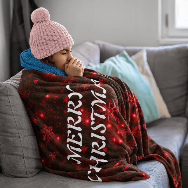 Couverture Polaire Fléchettes de neige Blanche-polaire Arrière - plan (Snowflakes Red Background Fleece Blanket)