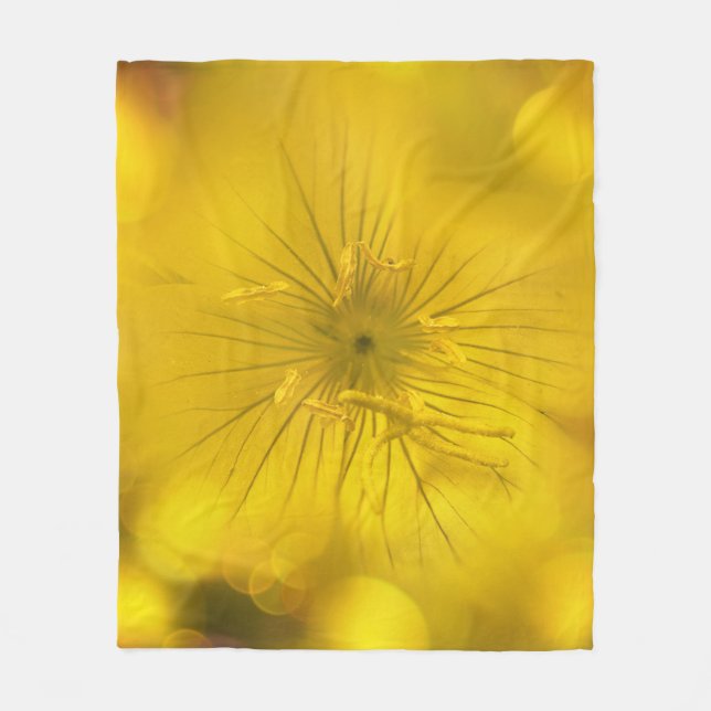 Couverture Polaire Fleece Blanche Bokeh Jaune Fleur (Devant)