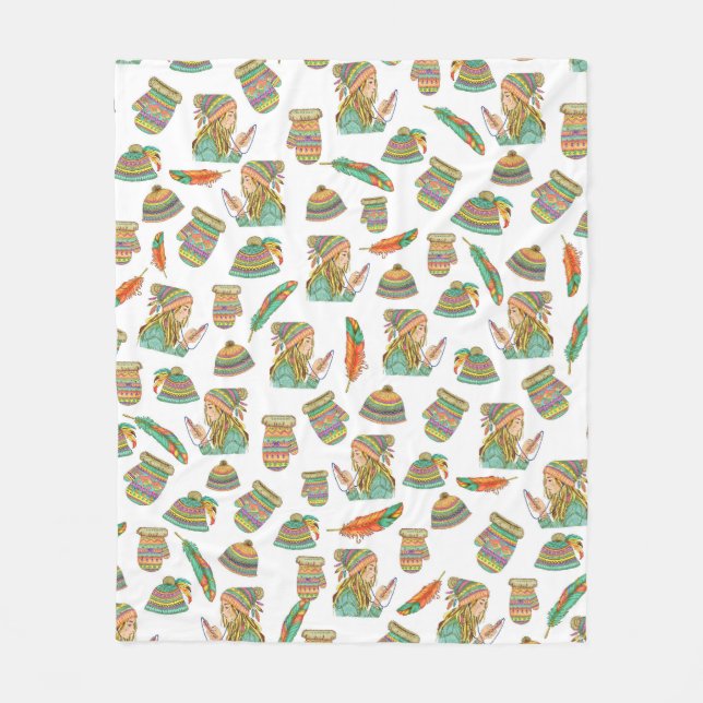 Couverture Polaire Fleece Blanket Casquette Boho fille (Devant)