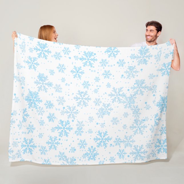 Couverture Polaire Fleece Blanket, Falling Blue Snowflakes (En situation)