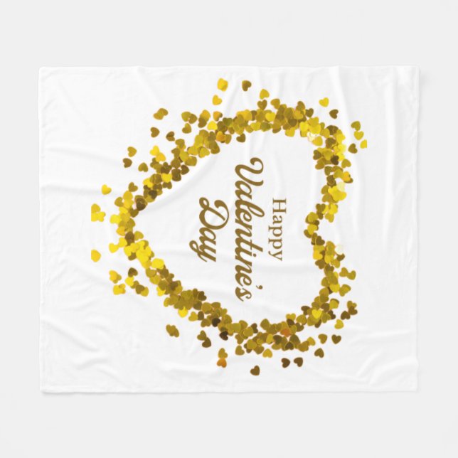 Couverture Polaire Fleece Blanket Joyeux Valentine Day Gold Heart (Devant (Horizontal))