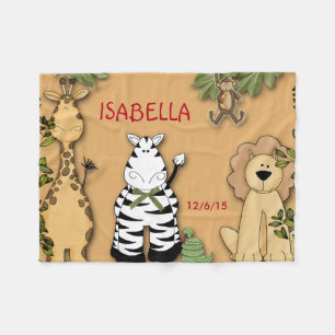 Couverture Polaire Fleece Blanket Jungle, Giraffe, Lion, Zèbre, Singe