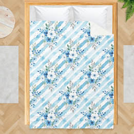 Couverture Polaire Fleece côtier à motif rayé floral bleu blanc