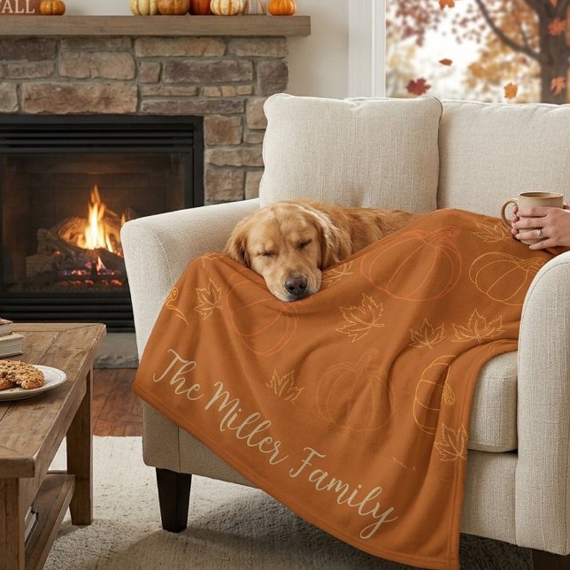 Couverture Polaire Fleece personnalisé au nom de famille d'automne |  (Créateur téléchargé)