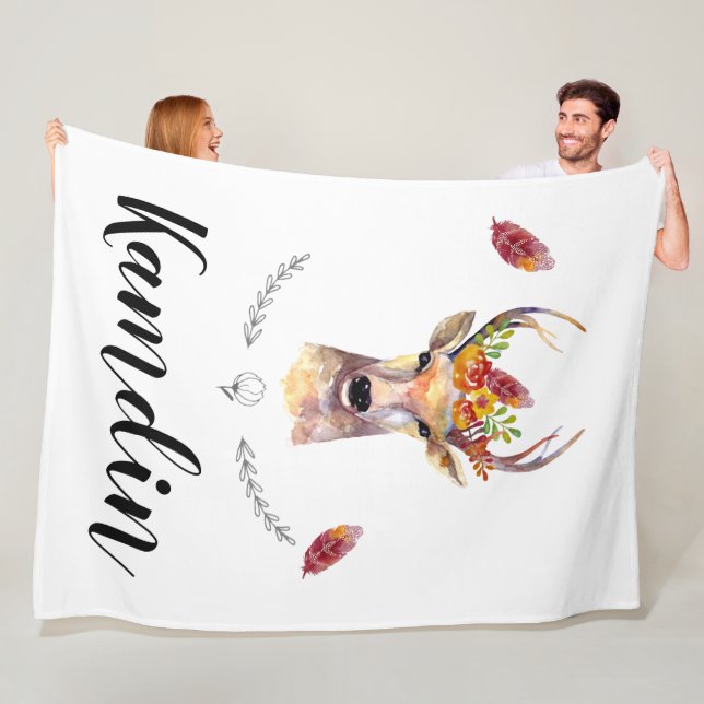 Couverture Polaire Fleece Personnalisée Jeter le cerf boho Buck Head  (En situation)