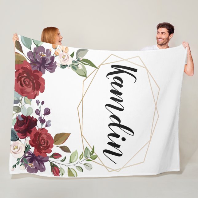Couverture Polaire Fleece personnalisée Jeter Roses blanches Géométri (En situation)