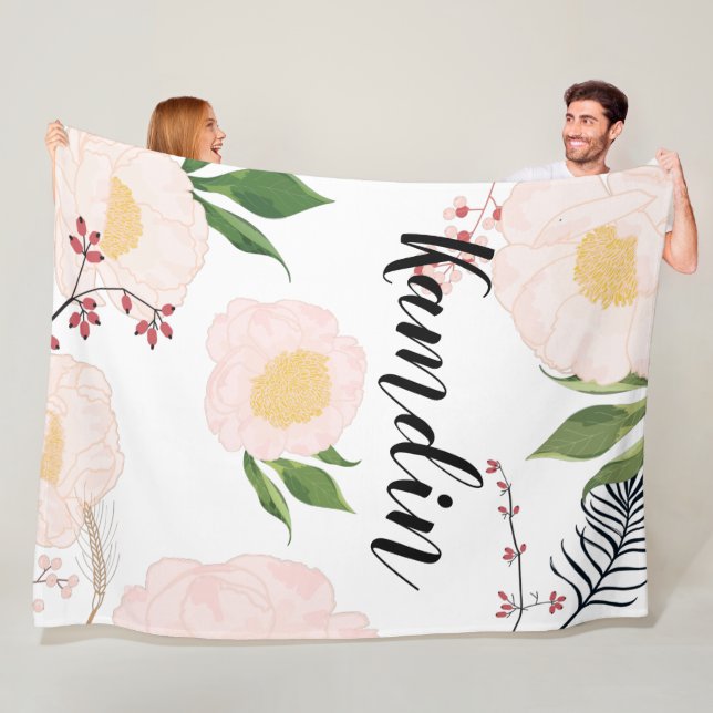 Couverture Polaire Fleece personnalisée Lancer des fleurs blanches su (En situation)