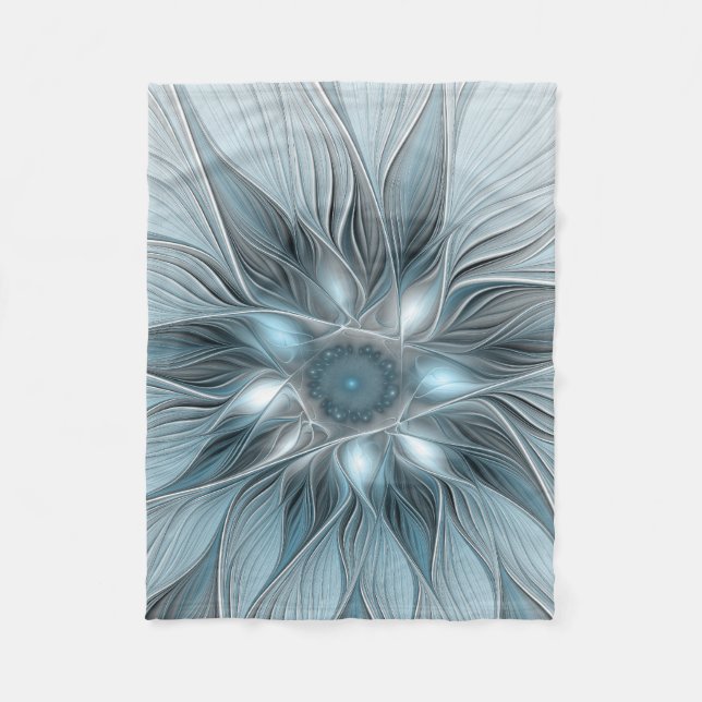 Couverture Polaire Fleur abstraite joyeuse bleu gris floral fractal (Devant)